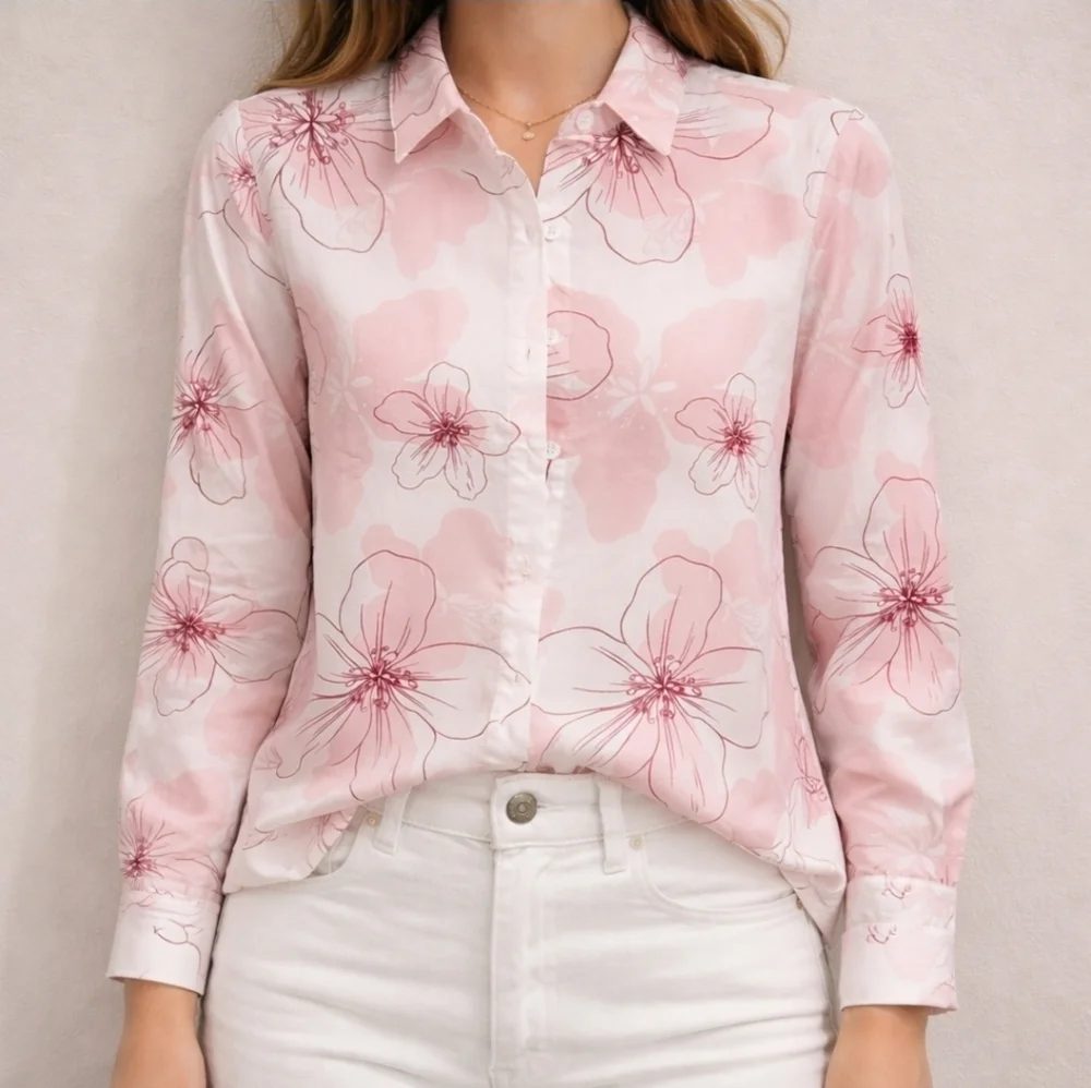 Pink Floral Button-Up Blouse – SMALL - NWOT - Picture 3 of 9